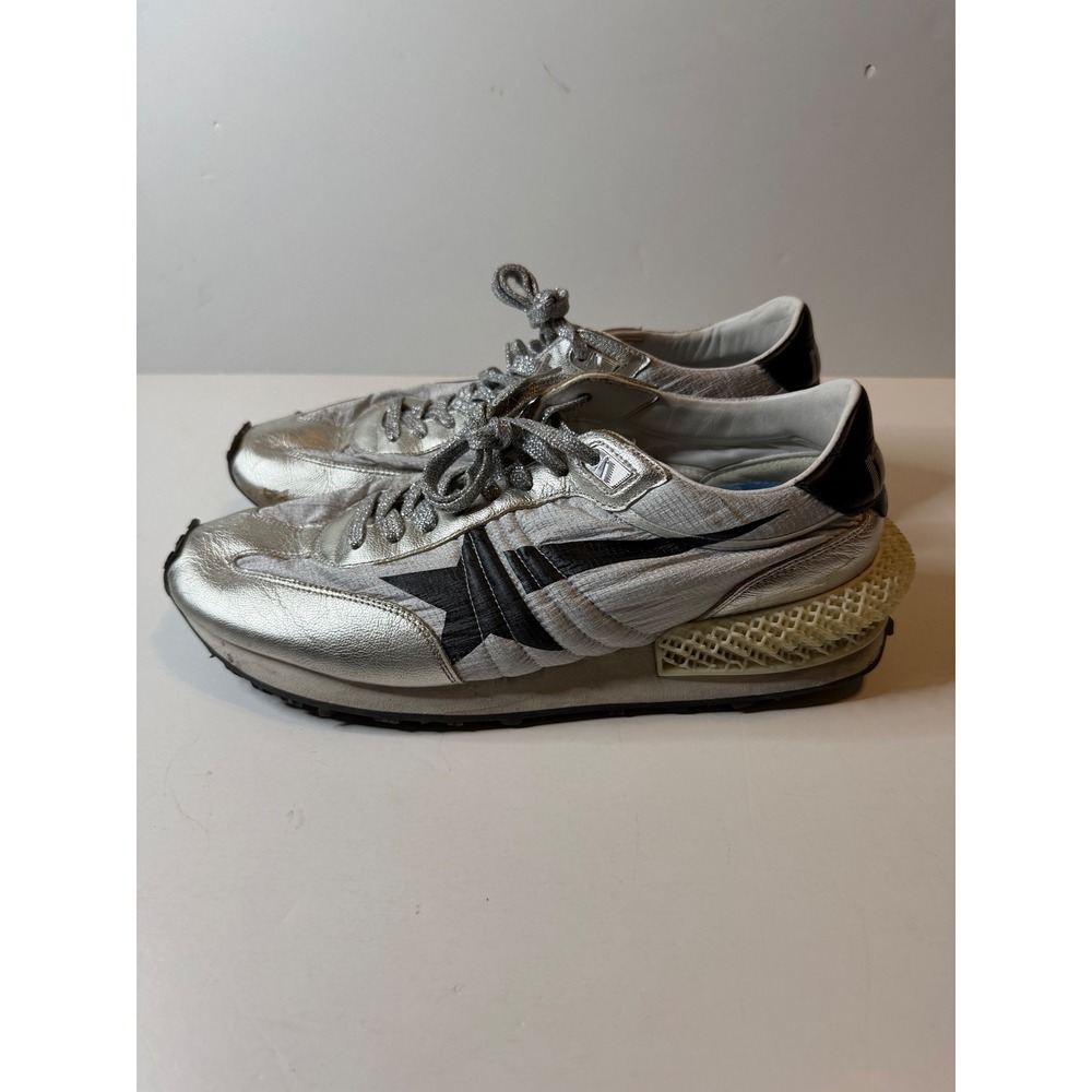 Golden Goose Marathon Sneakers Sz 10 Silver Metallic Black 3D Heel Made in Italy